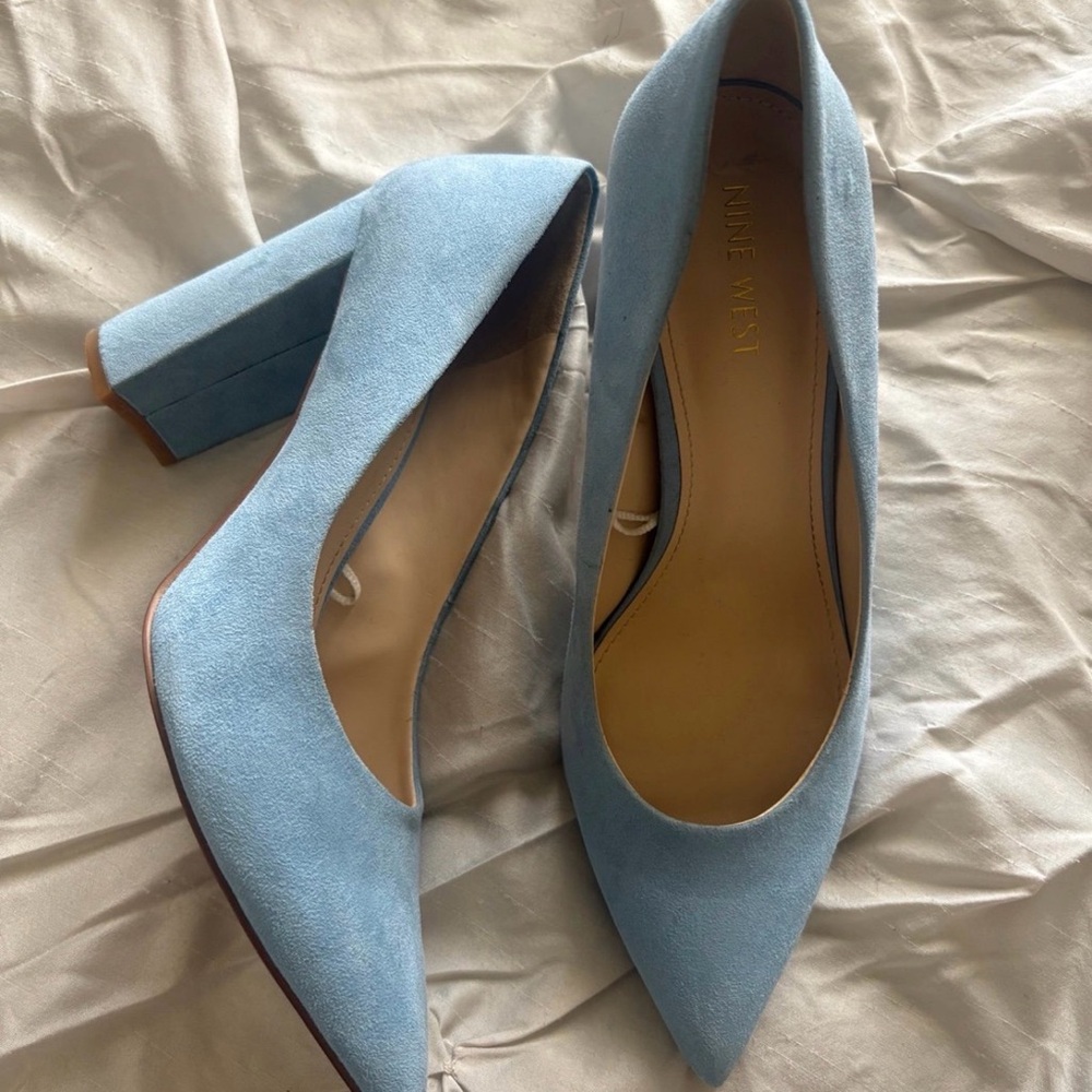Nine West Light Blue Suede Heels